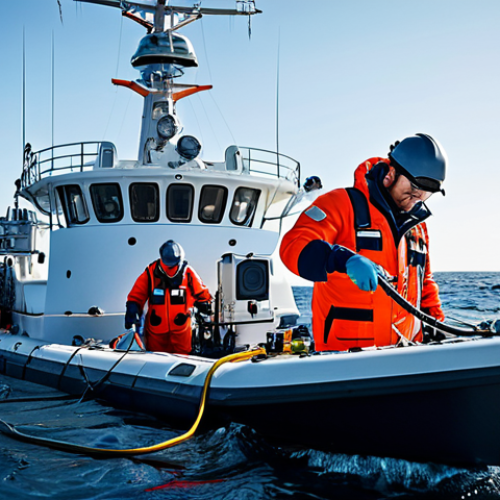 **

"A team of oceanographers deploying smart sensors into the ocean from a research vessel, fully clothed in appropriate research attire, safe for work, perfect anatomy, natural proportions, professional photo, deep ocean environment, appropriate content, family-friendly, high resolution, realistic."

**