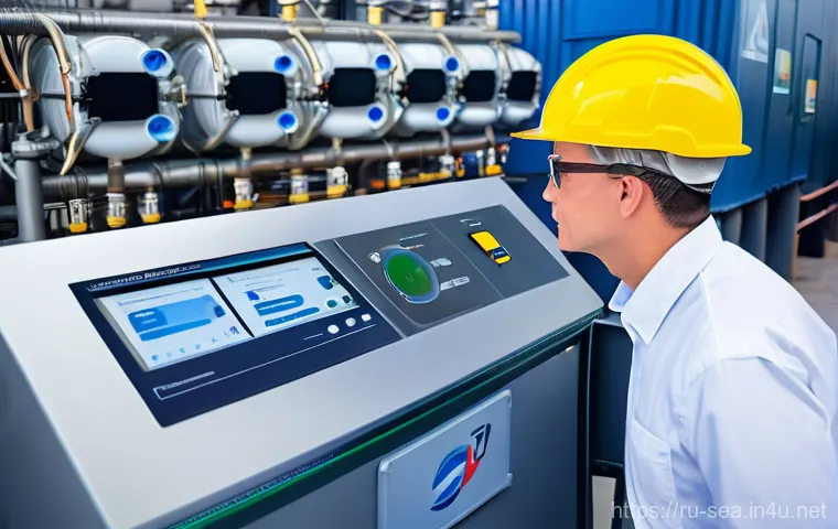 해양공학 해양 배수 기술 - **Prompt:** A futuristic, multi-stage advanced wastewater treatment system on a large commercial ves...