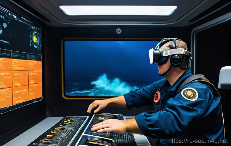 해양공학 해양 재난 관리 - A high-tech maritime control center filled with large, dynamic screens displaying real-time global w...