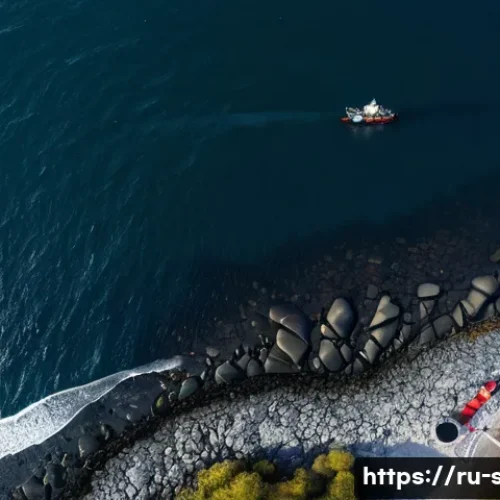 Home 32 해양공학 해양 유류 오염 복구 - A high-resolution aerial view of a coastal oil spill cleanup operation featuring advanced drones equ...
