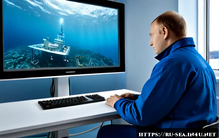 해양공학 해양 AI 모델링 - Photorealistic marine engineering research scene in a modern coastal laboratory, Russian ocean engin...